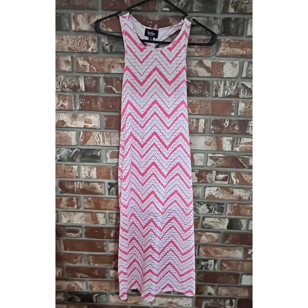 By And By Girls Size 10 Pink/white Zig Zag Midi Dress With Built In Slip Summer